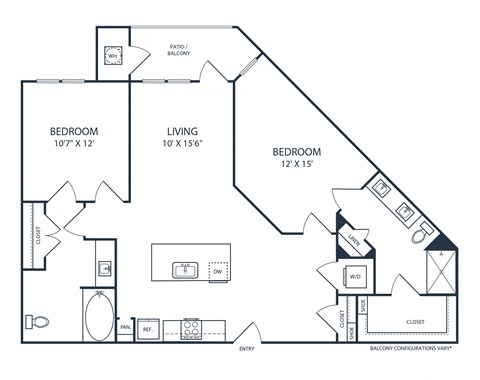 Floor plan for 2 beds, 2 baths, 1132 sqft